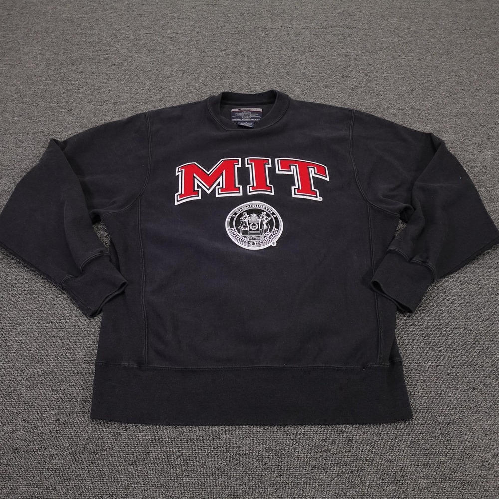 Vintage‎ Champion Sweatshirt Mens Small Black MIT Reverse Weave Graphic Fleece